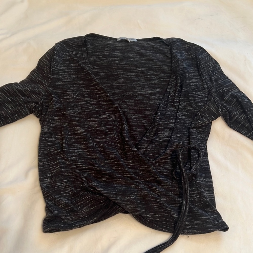 Charlotte Russe Black Heathered Wrap-Front Long Sleeve Top